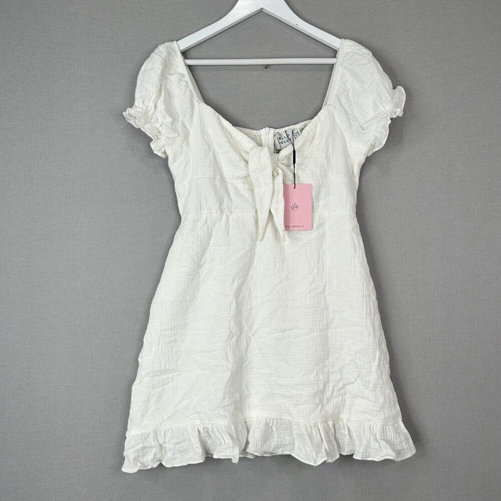 Hello Molly Womens Dress 8 White Only Desire Milkmaid Smocked Back Retro Costal